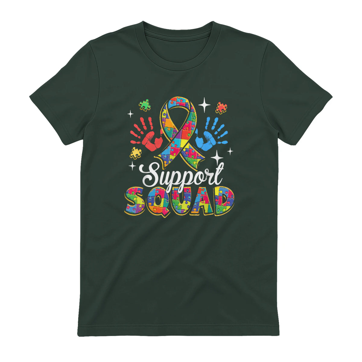 Autism Awareness Autism Support Squad Family in Forest Green - back view