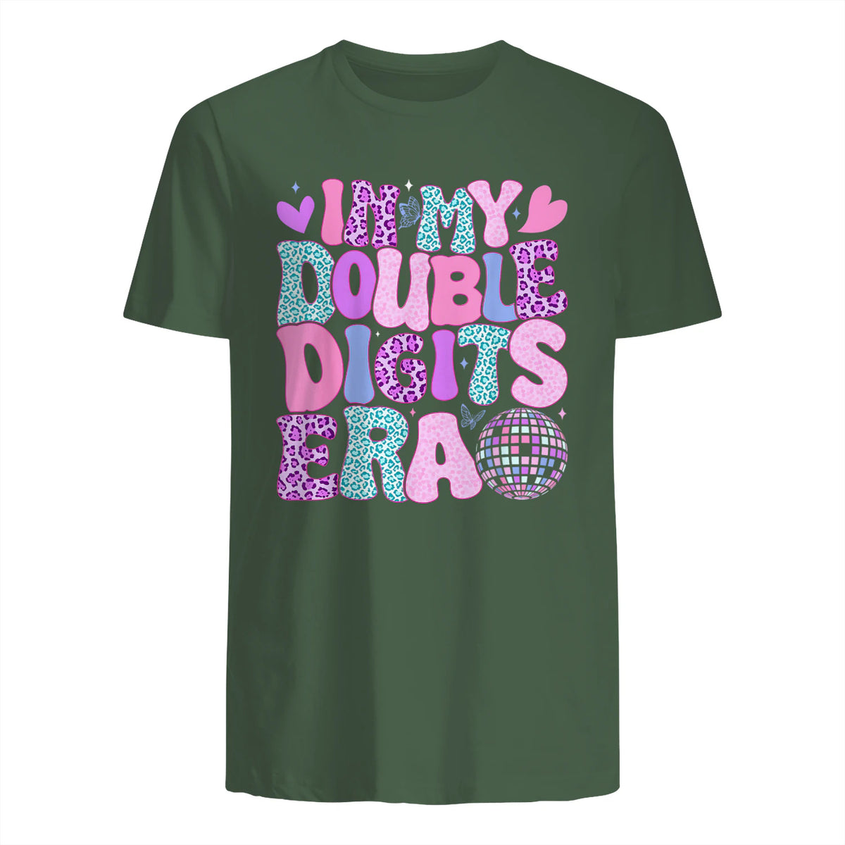 In My Double Digits Era Tenth Birthday Girl T-Shirt in Military Green - back view