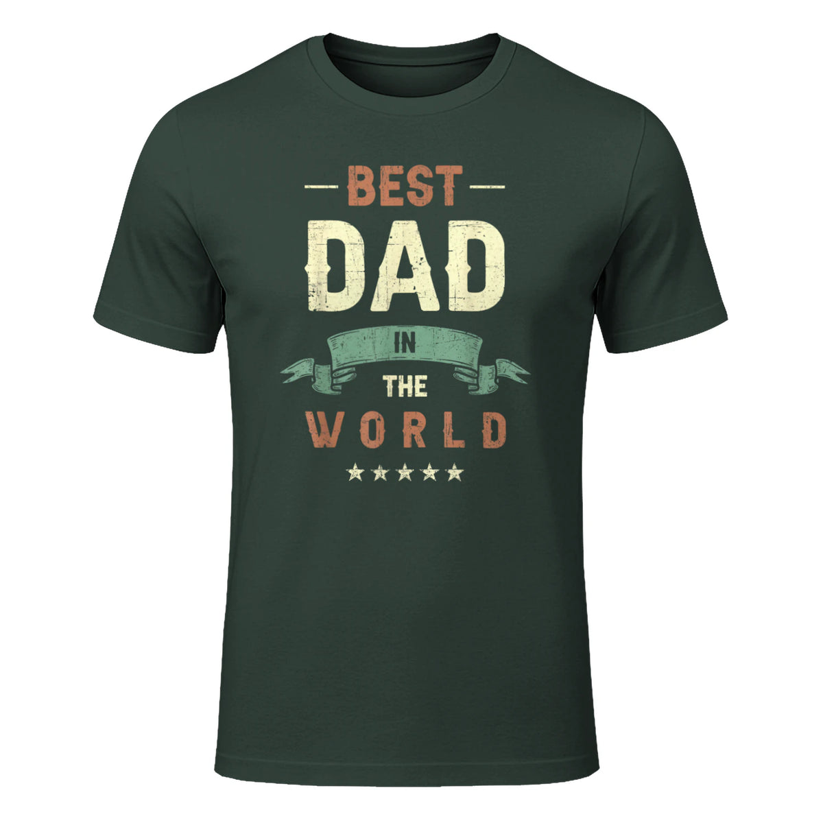 Best Dad in the World, Retro Vintage Look T-Shirt in Forest Green - front view