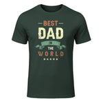 Best Dad in the World, Retro Vintage Look T-Shirt in Forest Green - front view