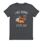 I Was Normal Three Cats Ago T-Shirt in Charcoal - back view