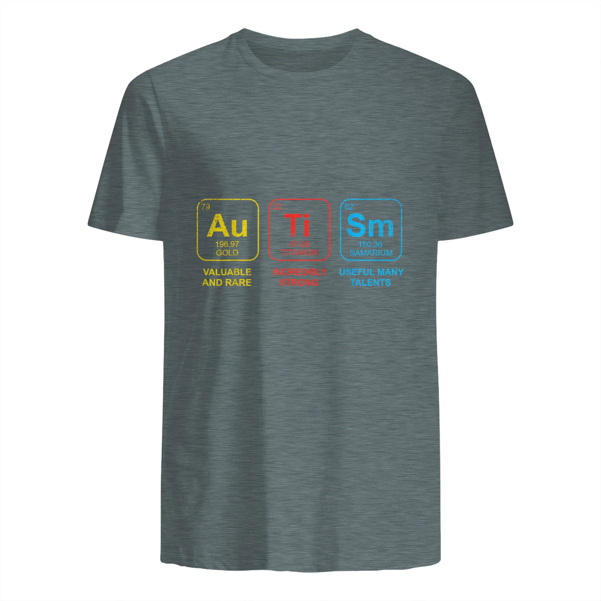 Autism Awareness Periodic Table ASD T-Shirt in Dark Heather - back view