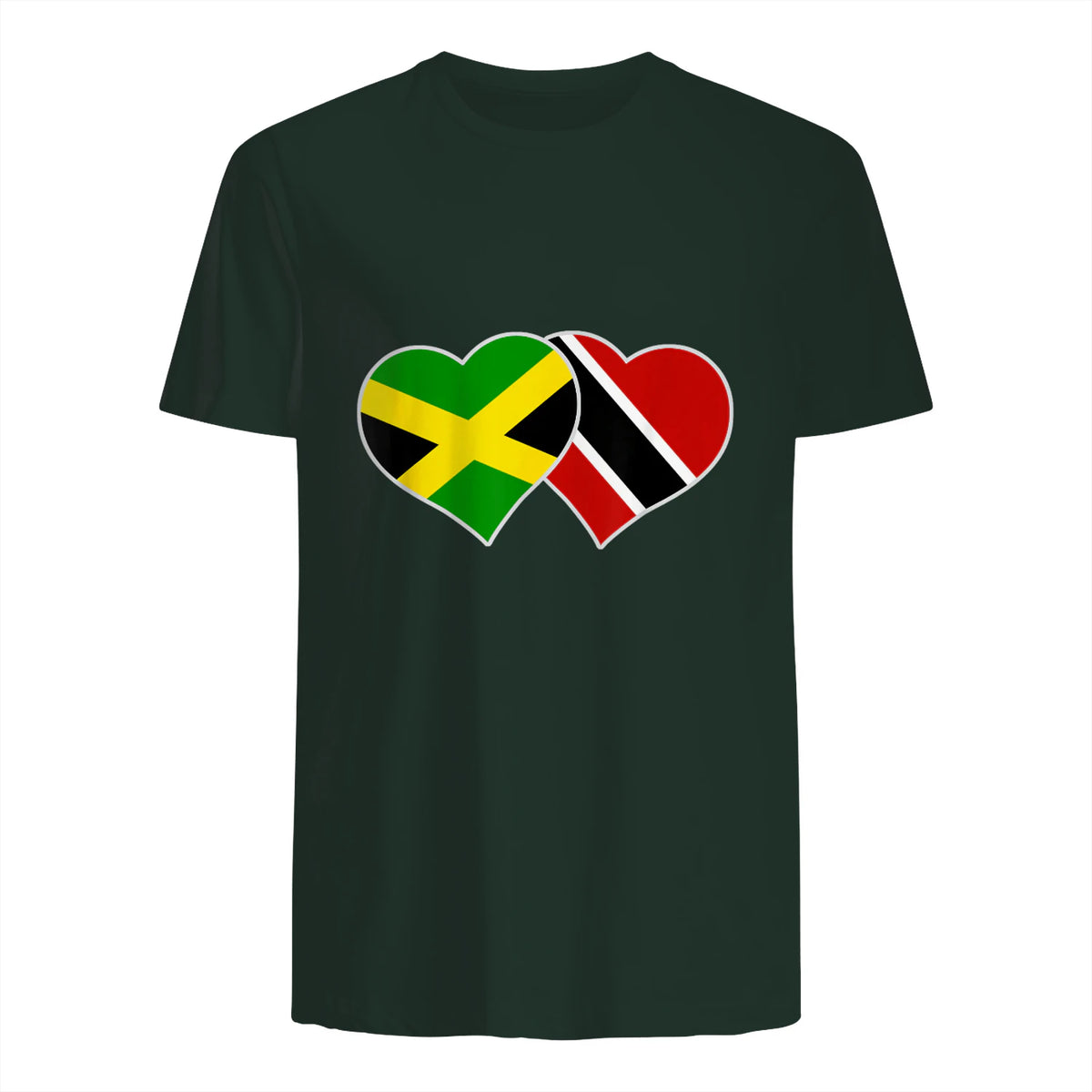 Trinidadian Jamaican Heart Love Jamaica Trinidad Flag in Forest Green - back view