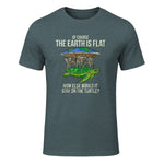 Flat Earth Society T Shirt Turtle Elephants Men Women Gift in Dark Heather - front view