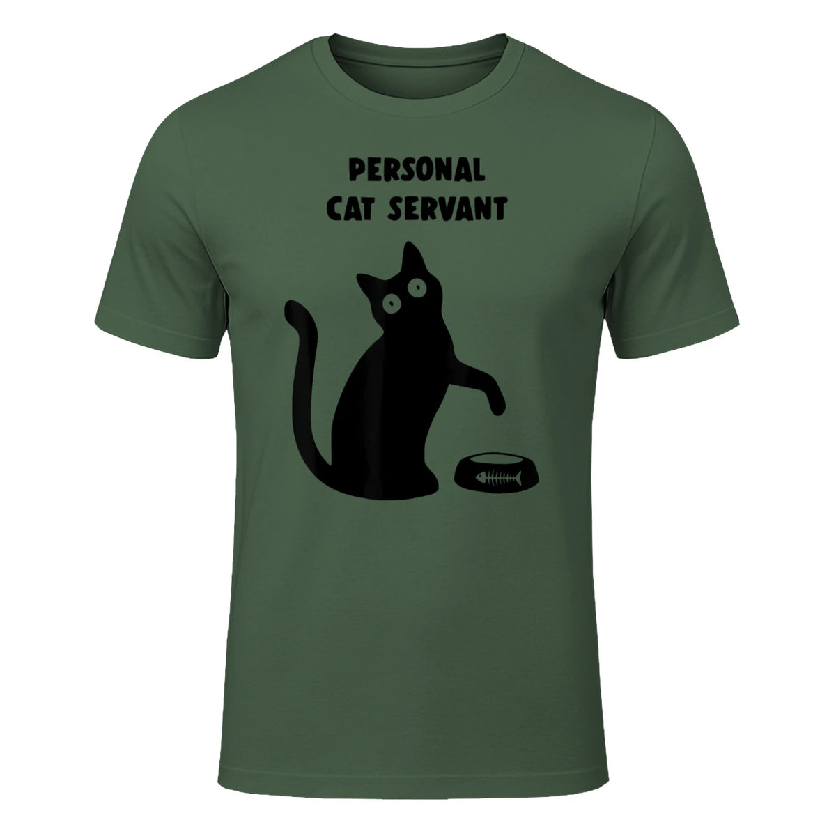 Personal Cat Servant Shirt Funny Black Cat Lover Gift in Military Green - front view