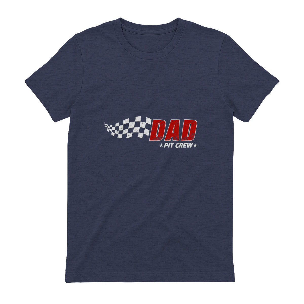 Dad Pit Crew Race Car T-Shirt in Heather Navy - back view