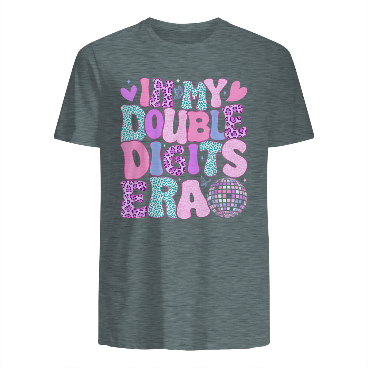 In My Double Digits Era Tenth Birthday Girl T-Shirt in Dark Heather - back view