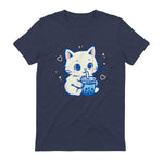 Kawaii Cat Boba Japanese Cute Aesthetic Anime Girls Teens T-Shirt in Heather Navy - back view