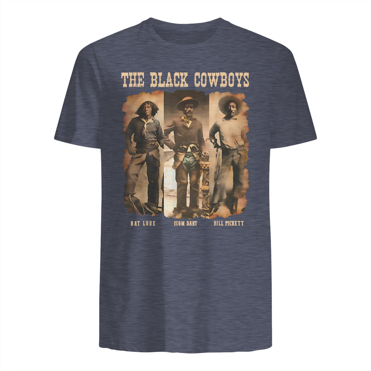 Black Cowboy Western Rodeo Melanin Black History Texas Men T-Shirt in Heather Navy - back view
