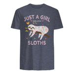 Funny Just a Girl Who Loves Sloths T-Shirt Sloths Lover Gift in Heather Navy - back view
