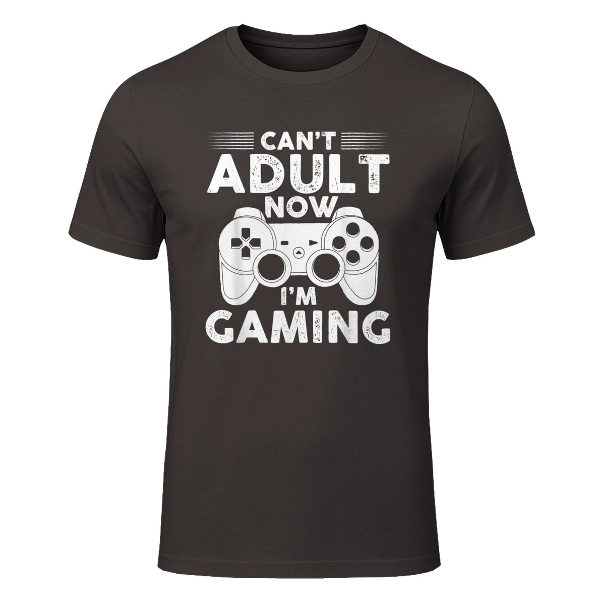 I Can't Adult Now I'm Gaming Gamer Console T-Shirt in Dark Chocolate - front view