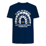 in April We Wear Red Autism Awareness Acceptance Red Instead in Navy - back view