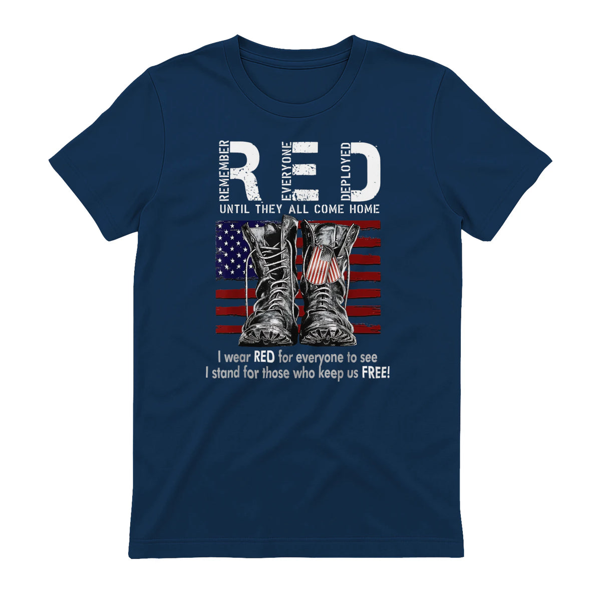 On Friday We Wear Red Military R.E.D Friday Military Remember Everyone Deployed Unisex-Adults US Flag T-Shirt Black Smal in Navy - back view