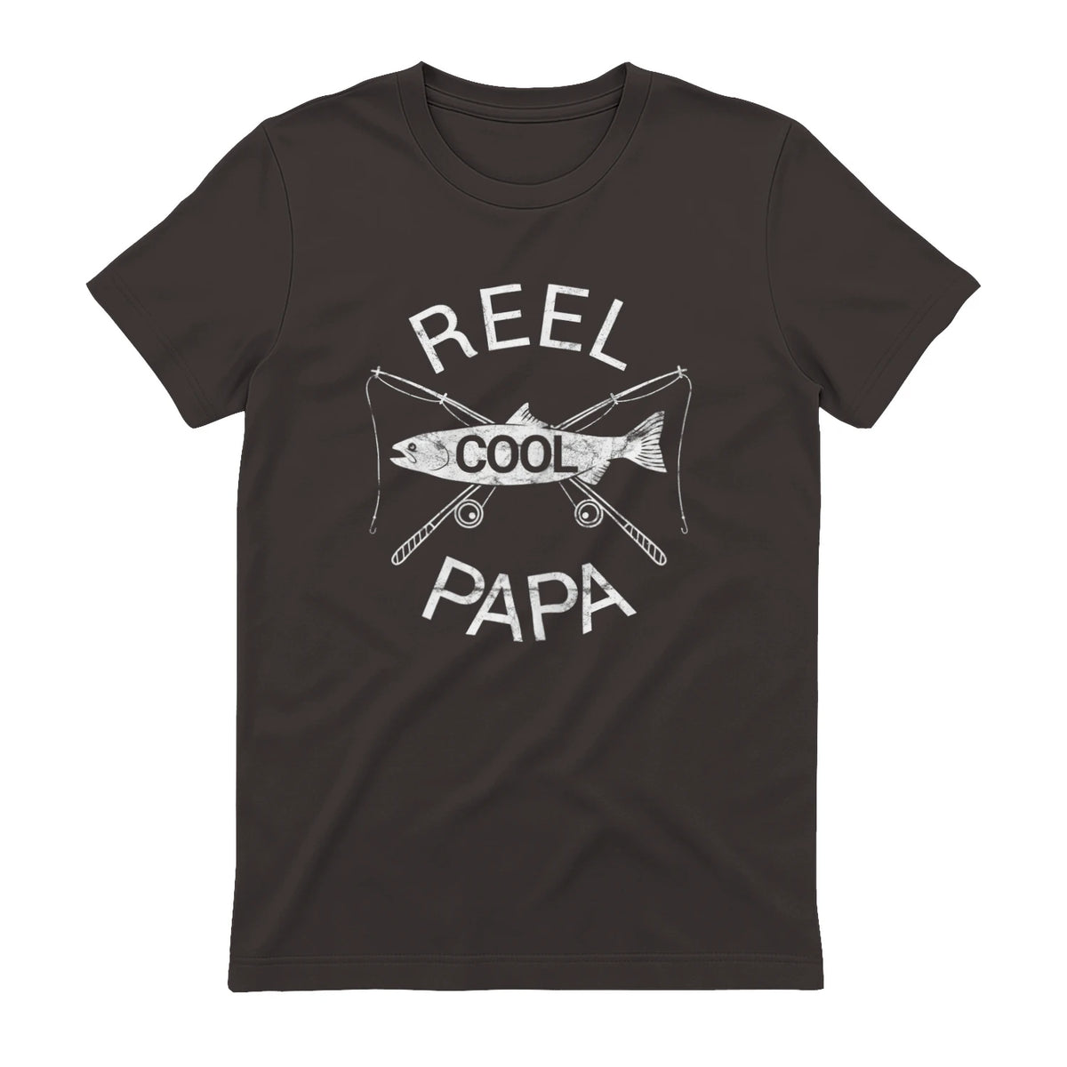 Funny Fishing Reel Cool Papa Dad Joke T-Shirt in Dark Chocolate - back view
