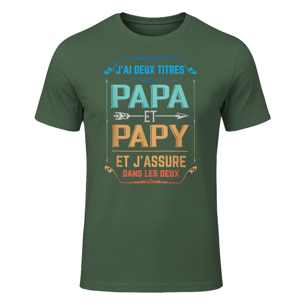 Deux Papa J'Ai et Papy Titres Grand Père in Military Green - front view