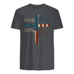 USA Flag Religious Quote Fourth of July Christian Faith T-Shirt in Charcoal - back view