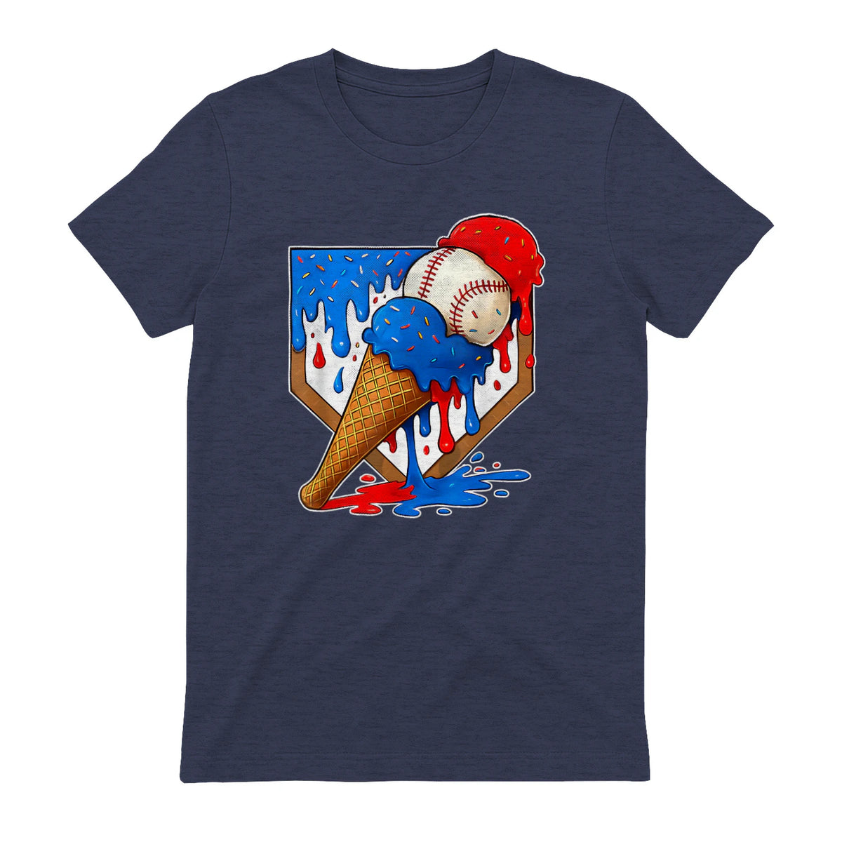 Distressed Baseball Boys Ice Cream Drip Baseball Boys Youth T-Shirt in Heather Navy - back view