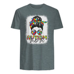 Autism Mom Life Messy Bun T-Shirt in Dark Heather - back view