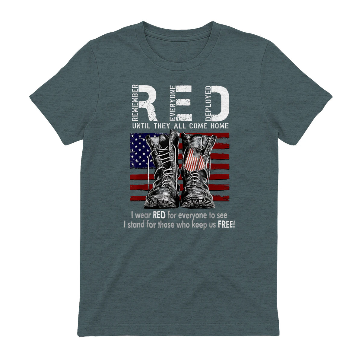On Friday We Wear Red Military R.E.D Friday Military Remember Everyone Deployed Unisex-Adults US Flag T-Shirt Black Smal in Dark Heather - back view