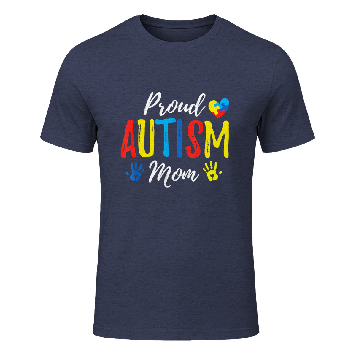 Proud Mom Autism Awareness Family Matching Shirt in Heather Navy - front view
