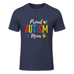 Proud Mom Autism Awareness Family Matching Shirt in Heather Navy - front view
