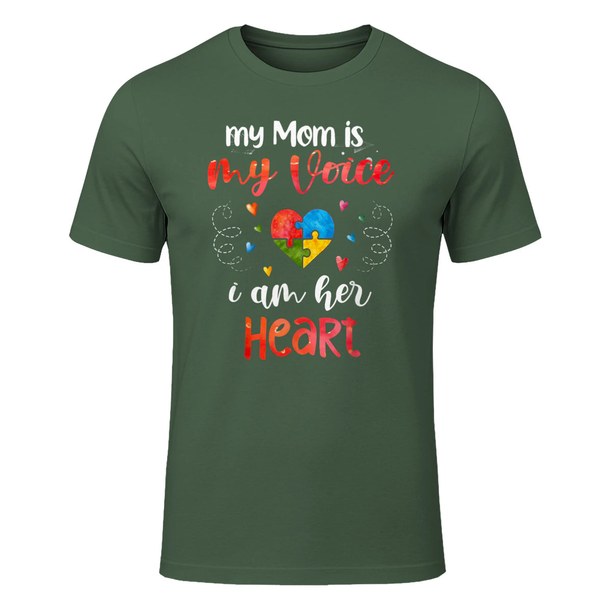 Autism Mom Support ASD T-Shirt in Military Green - front view