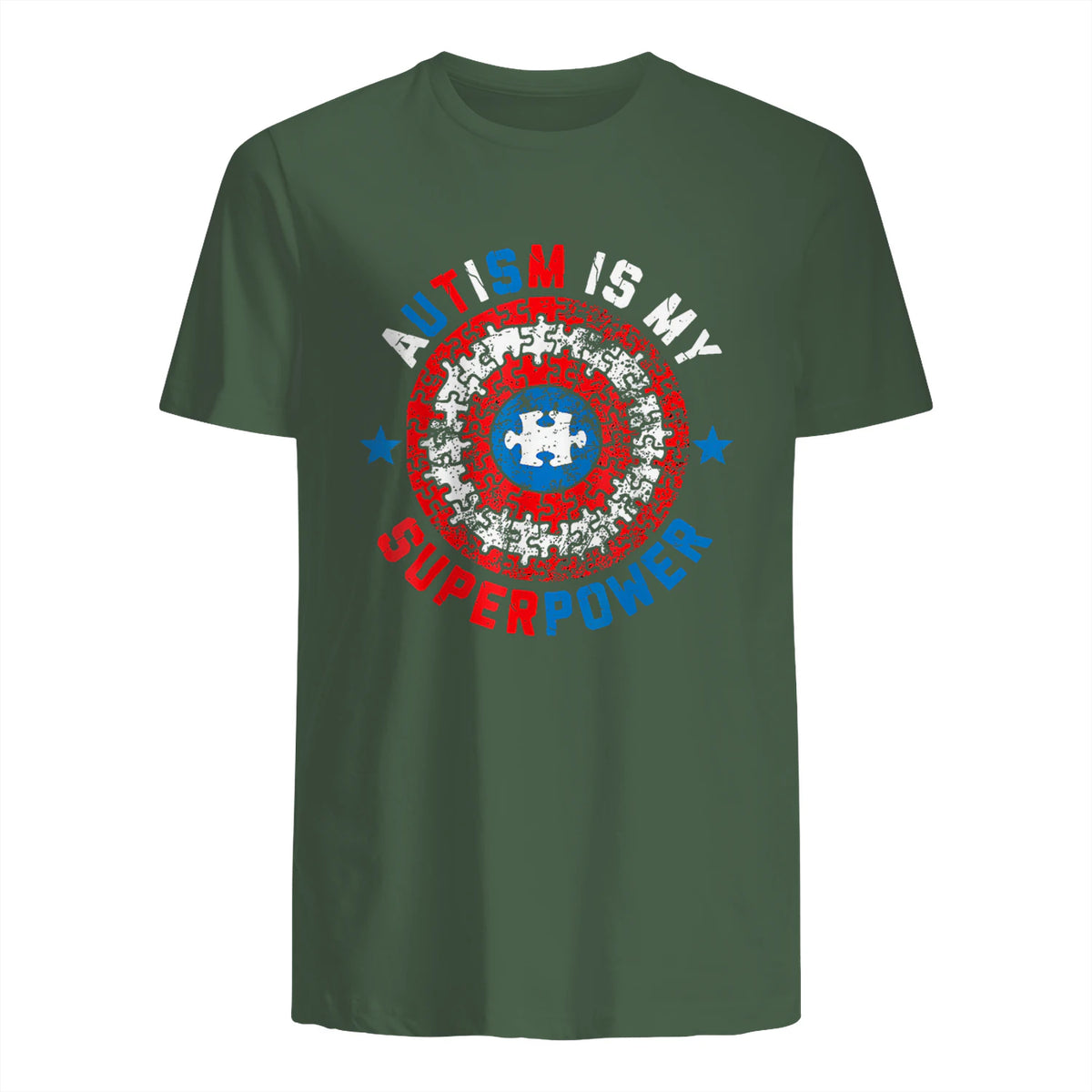 Autism is My Superpower Autism Awareness Autistic for Boys in Military Green - back view