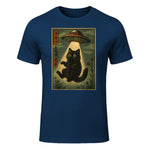 Vintage Japanese Cat Alien Cat Mom UFO Abduction Graphic T-Shirt in Navy - front view