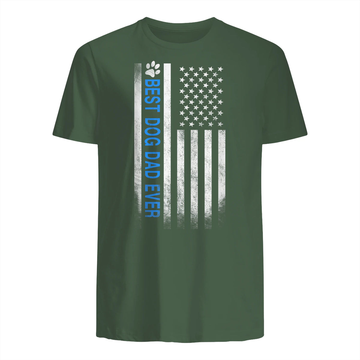 Best Dog Dad Ever American Flag T-Shirt Gift for Best Father in Military Green - back view