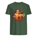 Kawaii Cute Anime Sloth Otaku Japanese Ramen Noodles in Military Green - back view