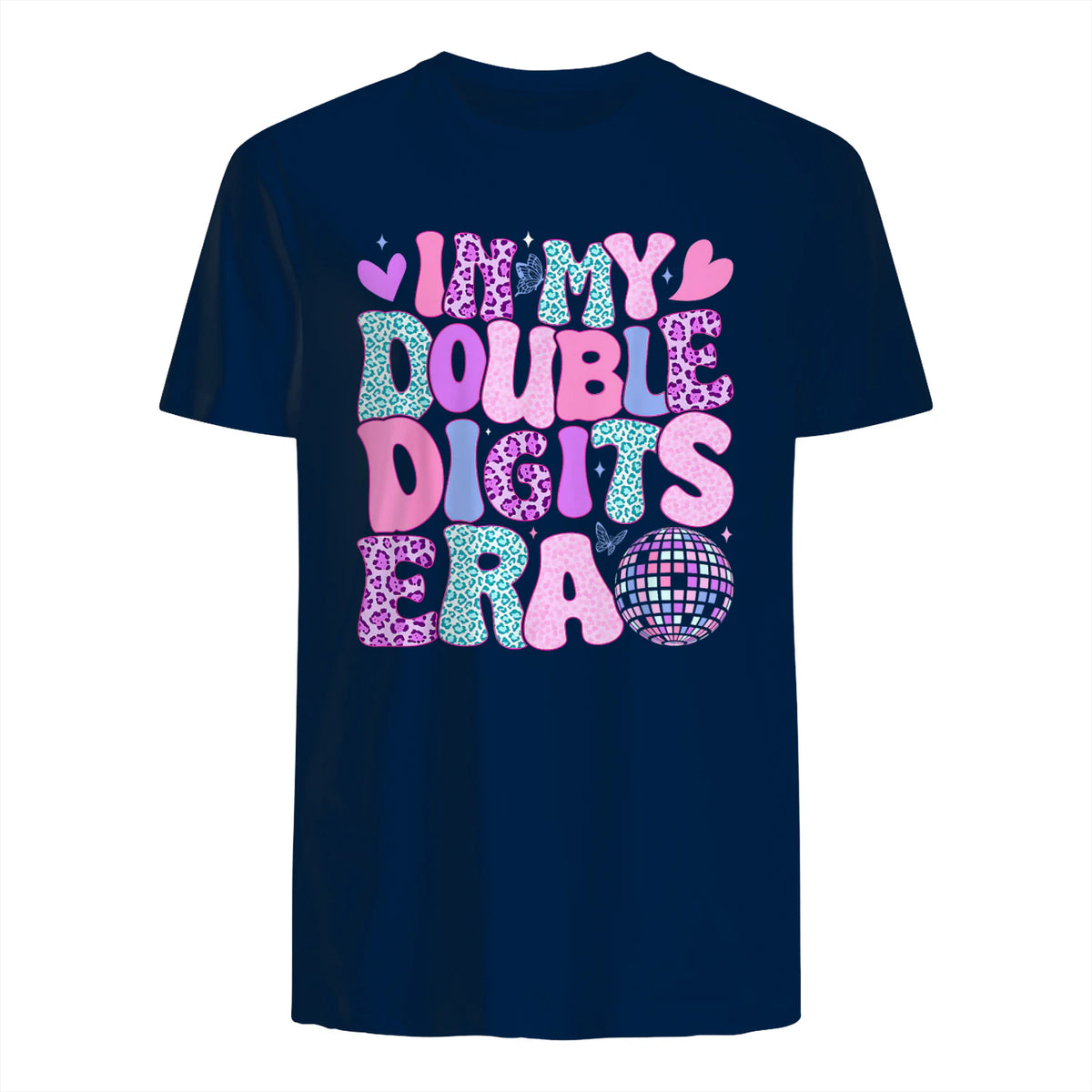 In My Double Digits Era Tenth Birthday Girl T-Shirt in Navy - back view