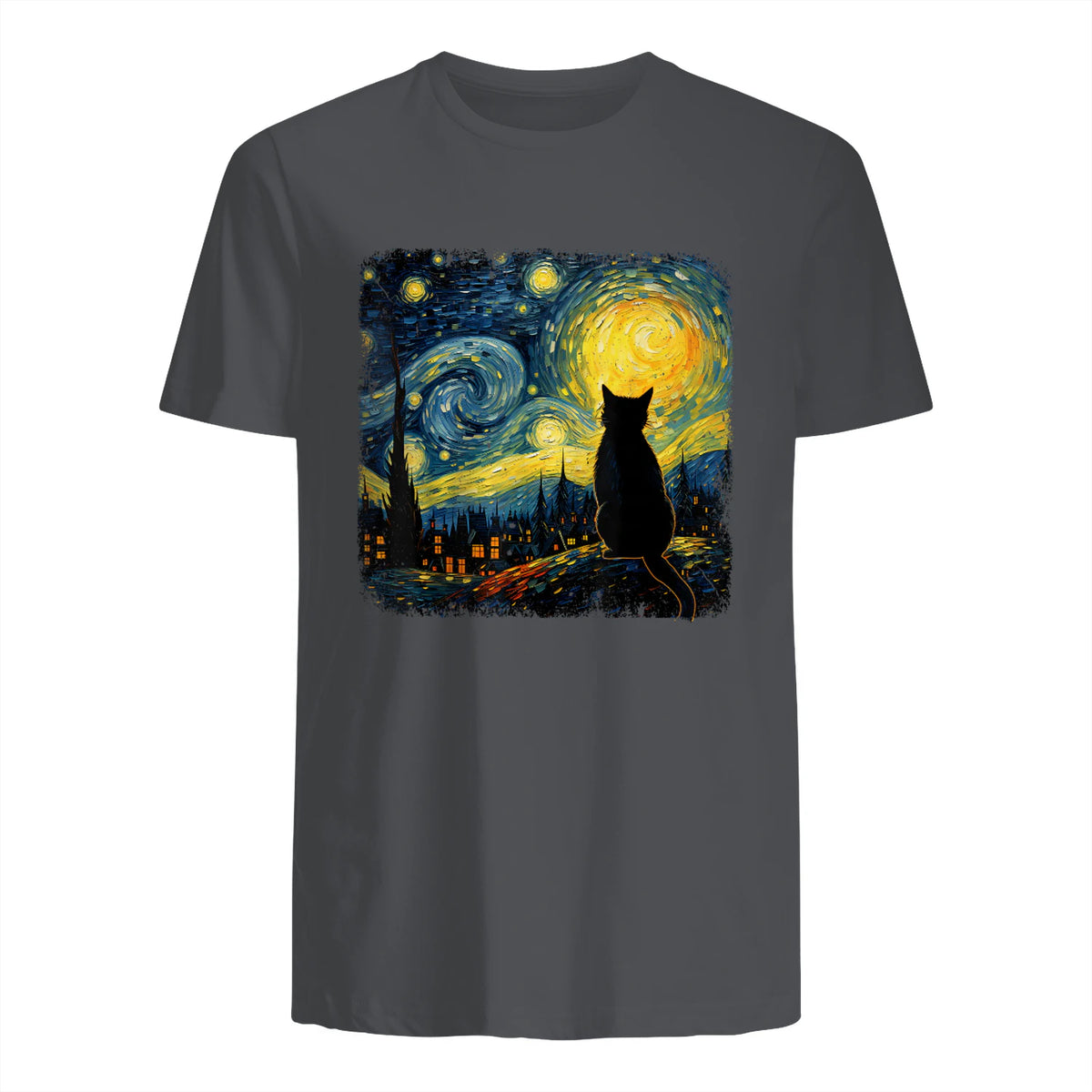 Starry Night Cat Lover T-Shirt in Charcoal - back view