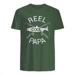 Funny Fishing Reel Cool Papa Dad Joke T-Shirt in Military Green - back view
