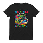 Autism is My Superpower Dino T Rex Monster Truck Kids Boys in Black - back view