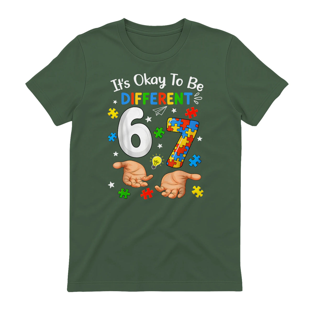 Six Seven Autism Awareness T-Shirt in Military Green - back view