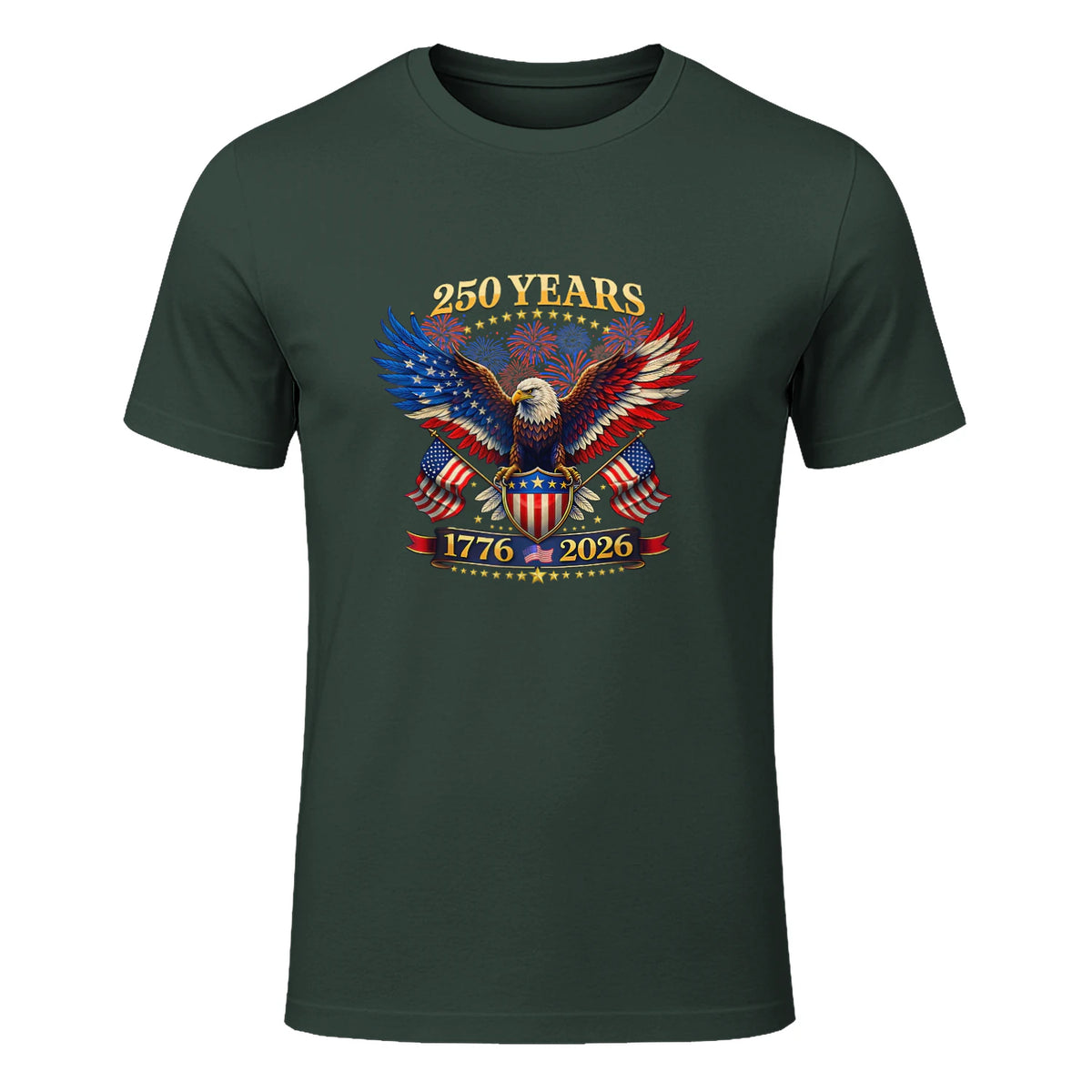 American Independence Day Anniversary T-Shirt in Forest Green - front view