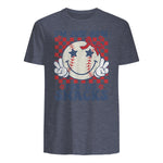 Retro Baseball Sister I'm Just Here for The Snacks Girls Mom T-Shirt in Heather Navy - back view