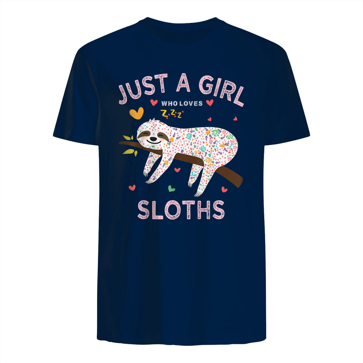 Funny Just a Girl Who Loves Sloths T-Shirt Sloths Lover Gift in Navy - back view