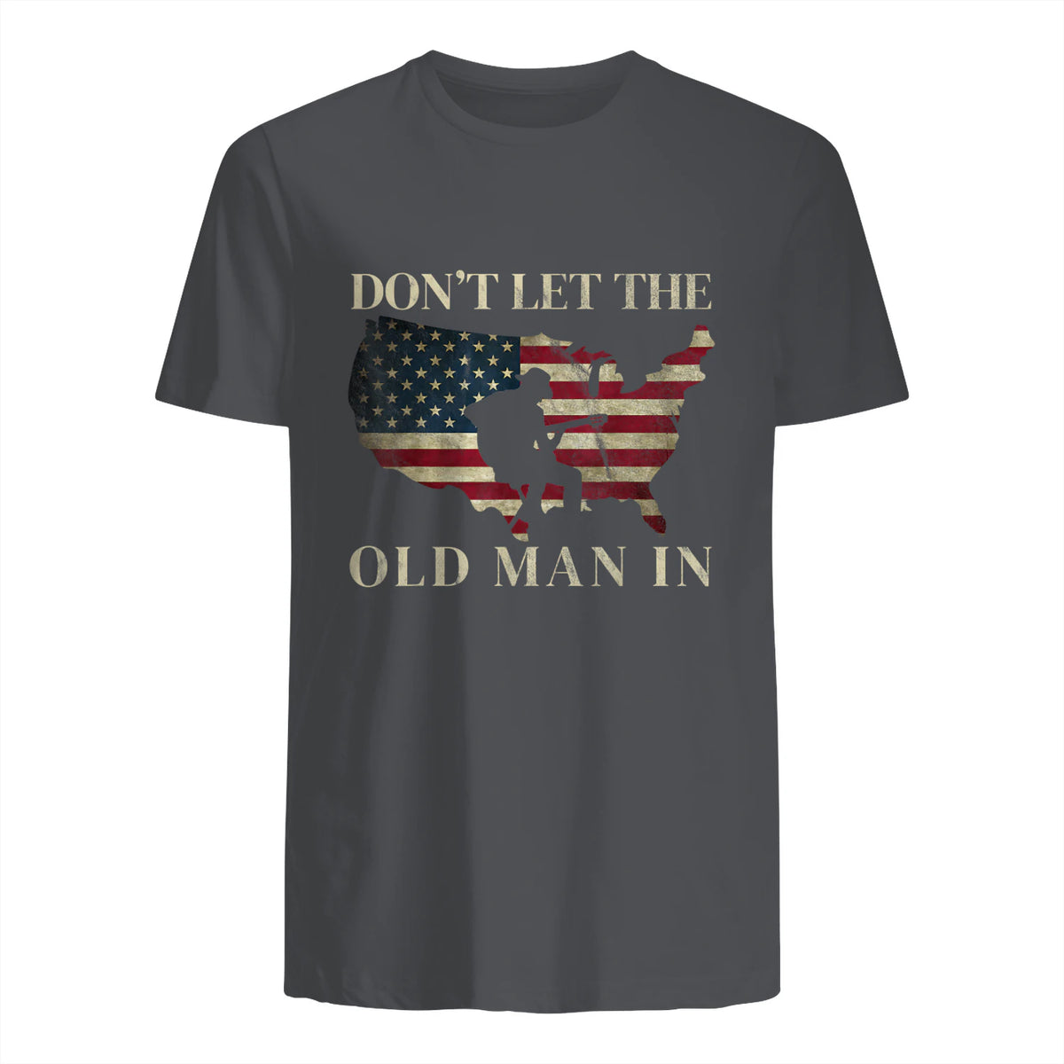 Don't Let The Old Man in Vintage American Flag T-Shirt in Charcoal - back view