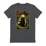 Vintage Japanese Cat Alien Cat Mom UFO Abduction Graphic T-Shirt in Charcoal - back view