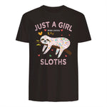 Funny Just a Girl Who Loves Sloths T-Shirt Sloths Lover Gift in Dark Chocolate - back view