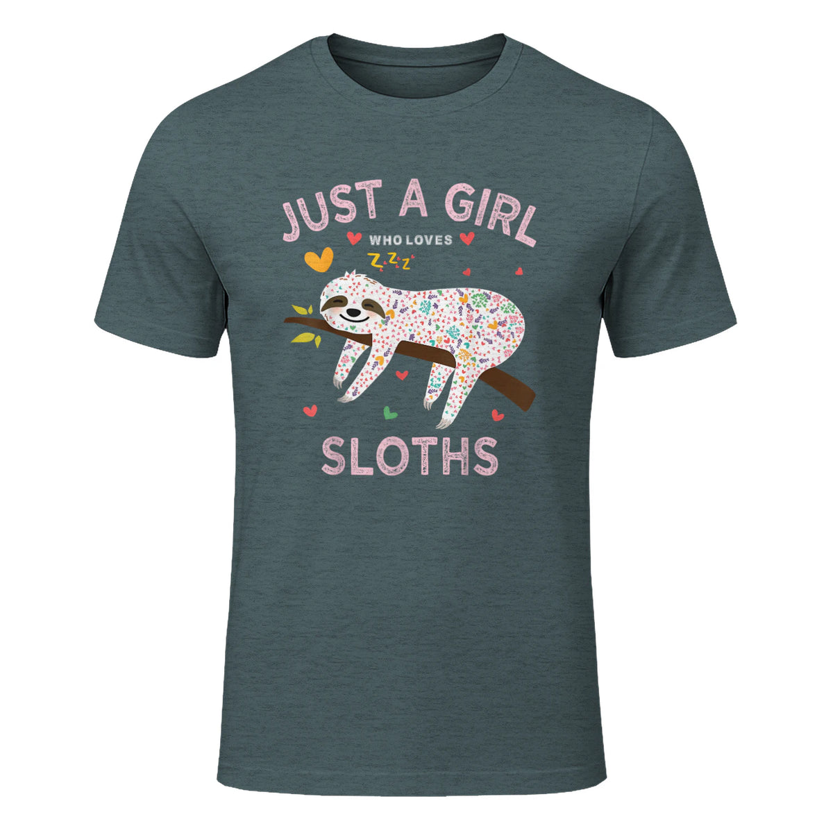 Funny Just a Girl Who Loves Sloths T-Shirt Sloths Lover Gift in Dark Heather - front view