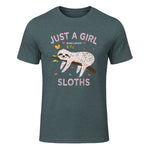 Funny Just a Girl Who Loves Sloths T-Shirt Sloths Lover Gift in Dark Heather - front view