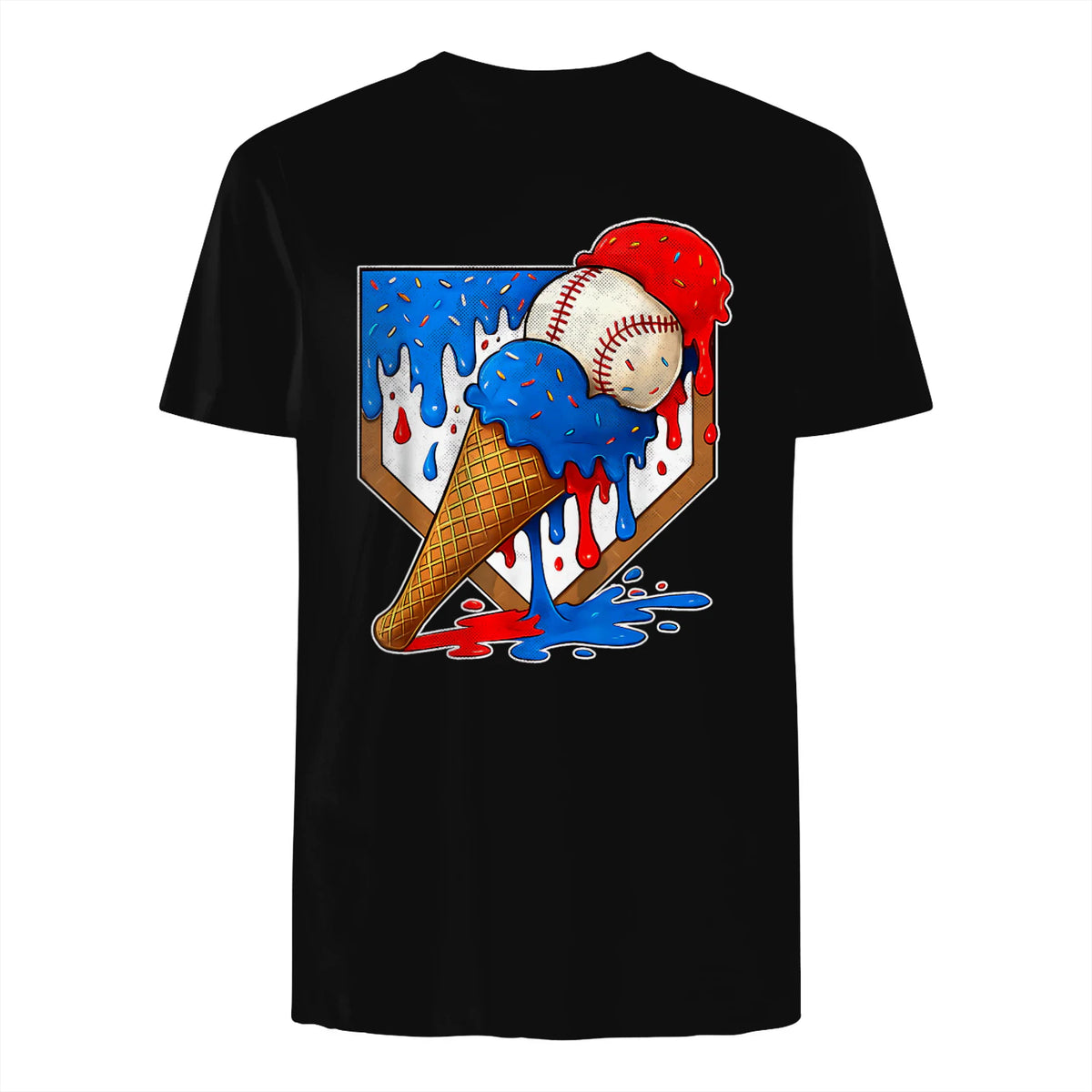 Distressed Baseball Boys Ice Cream Drip Baseball Boys Youth T-Shirt in Black - back view