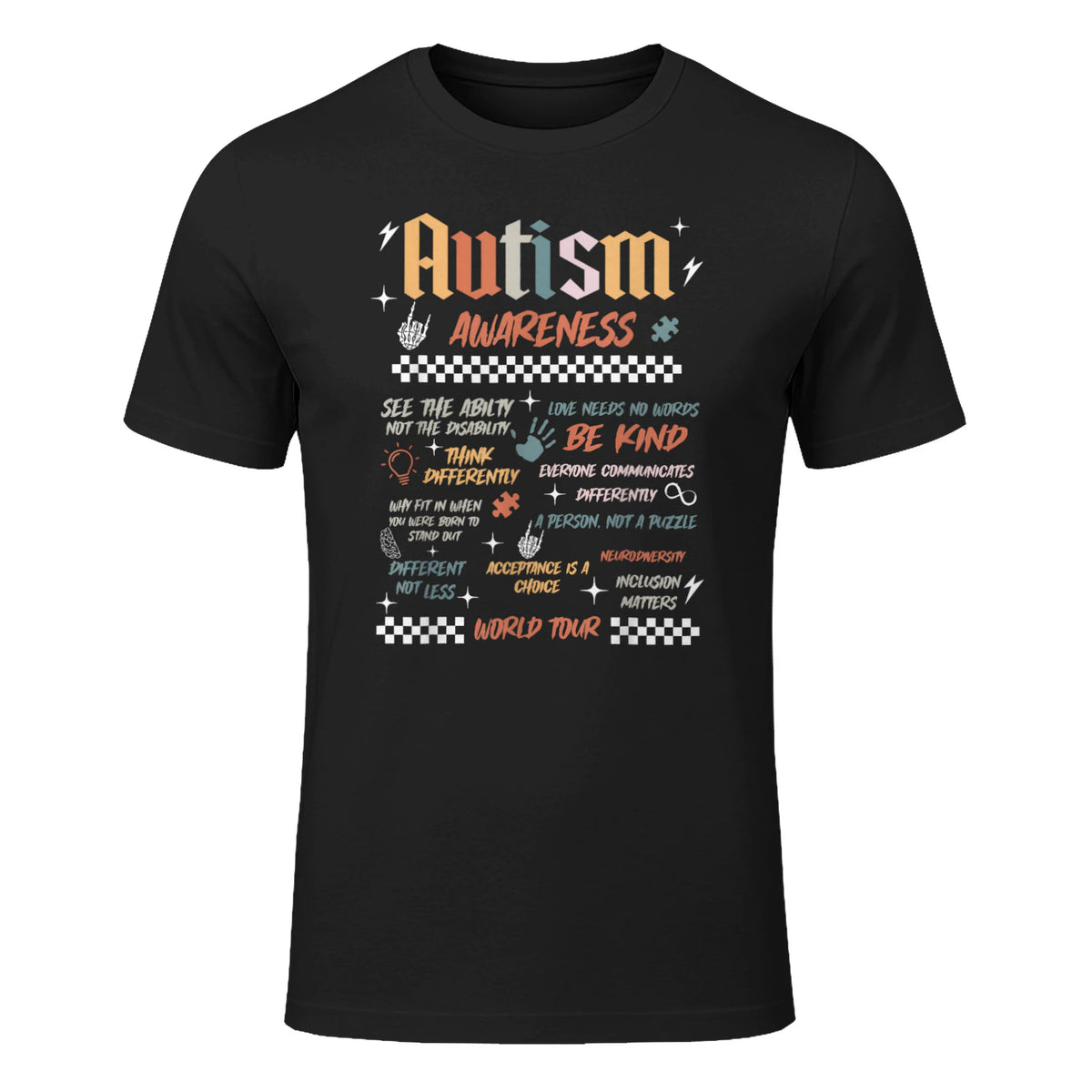 Autism Awareness World Tour Be Kind Acceptance is A Choice in Black - front view