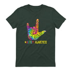 Be Kind ASL Love Sign Language Hand Autism Awareness Tie Dye in Forest Green - back view