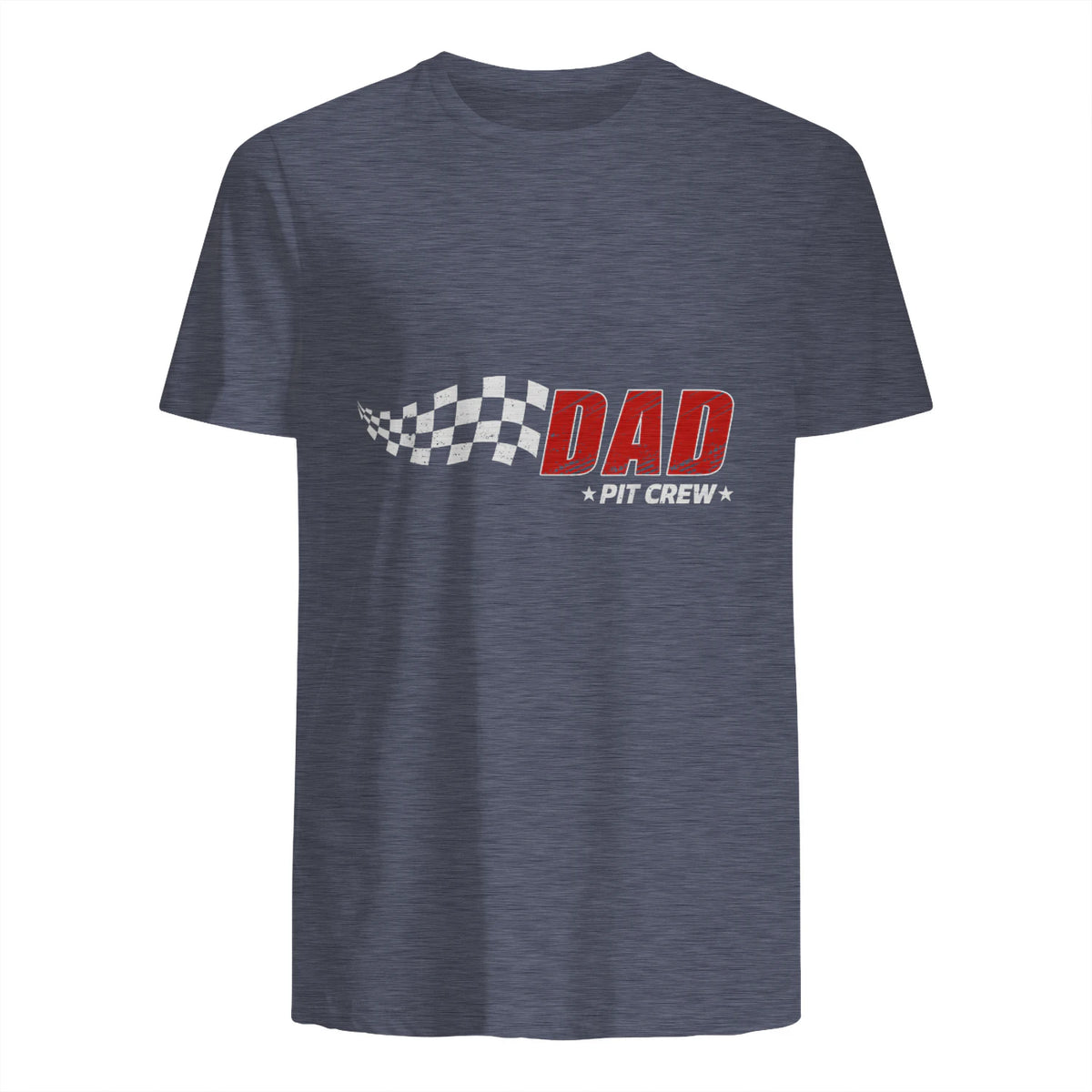 Dad Pit Crew Race Car T-Shirt in Heather Navy - back view