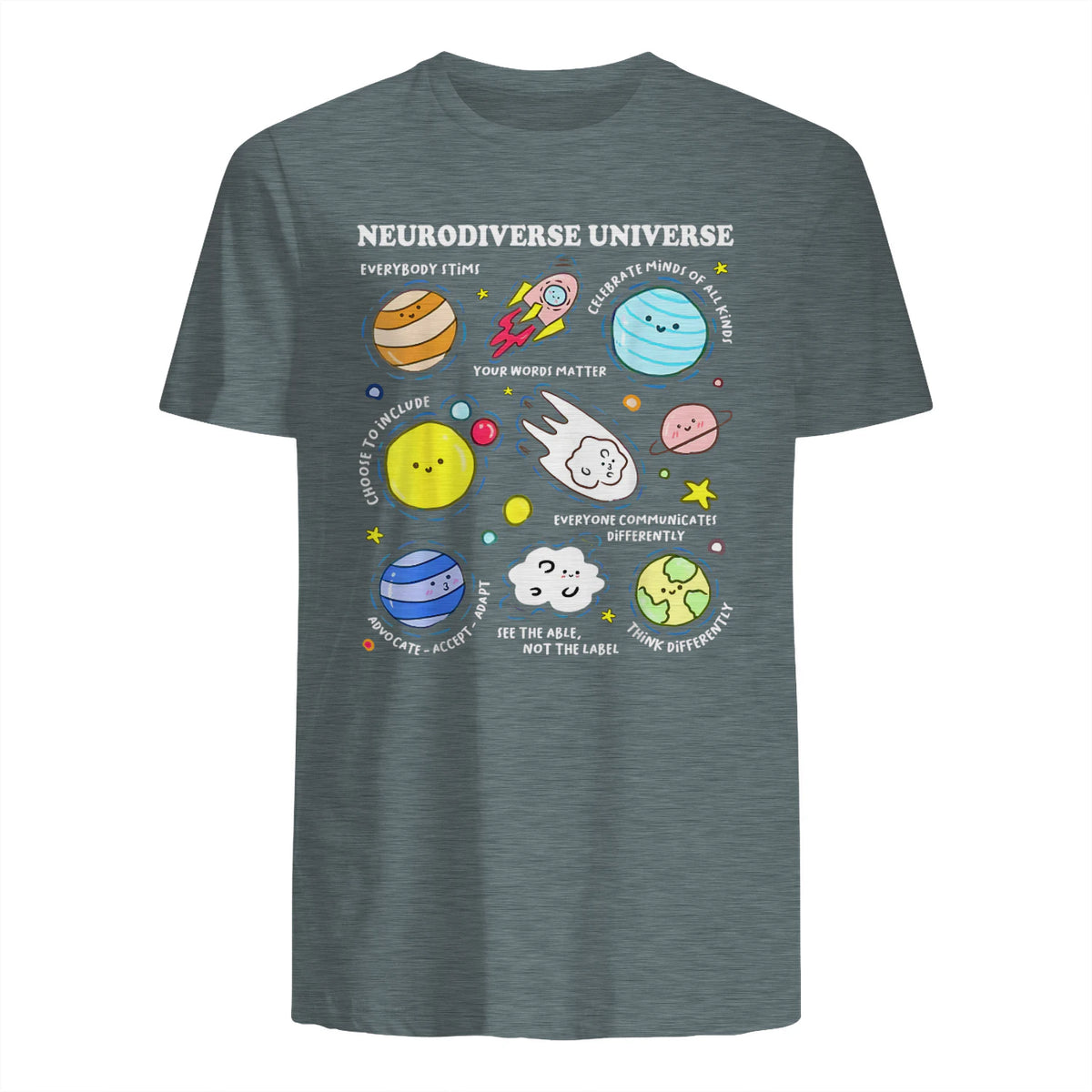 Kids Autism Awareness Neurodiverse Universe Neurodiversity in Dark Heather - back view