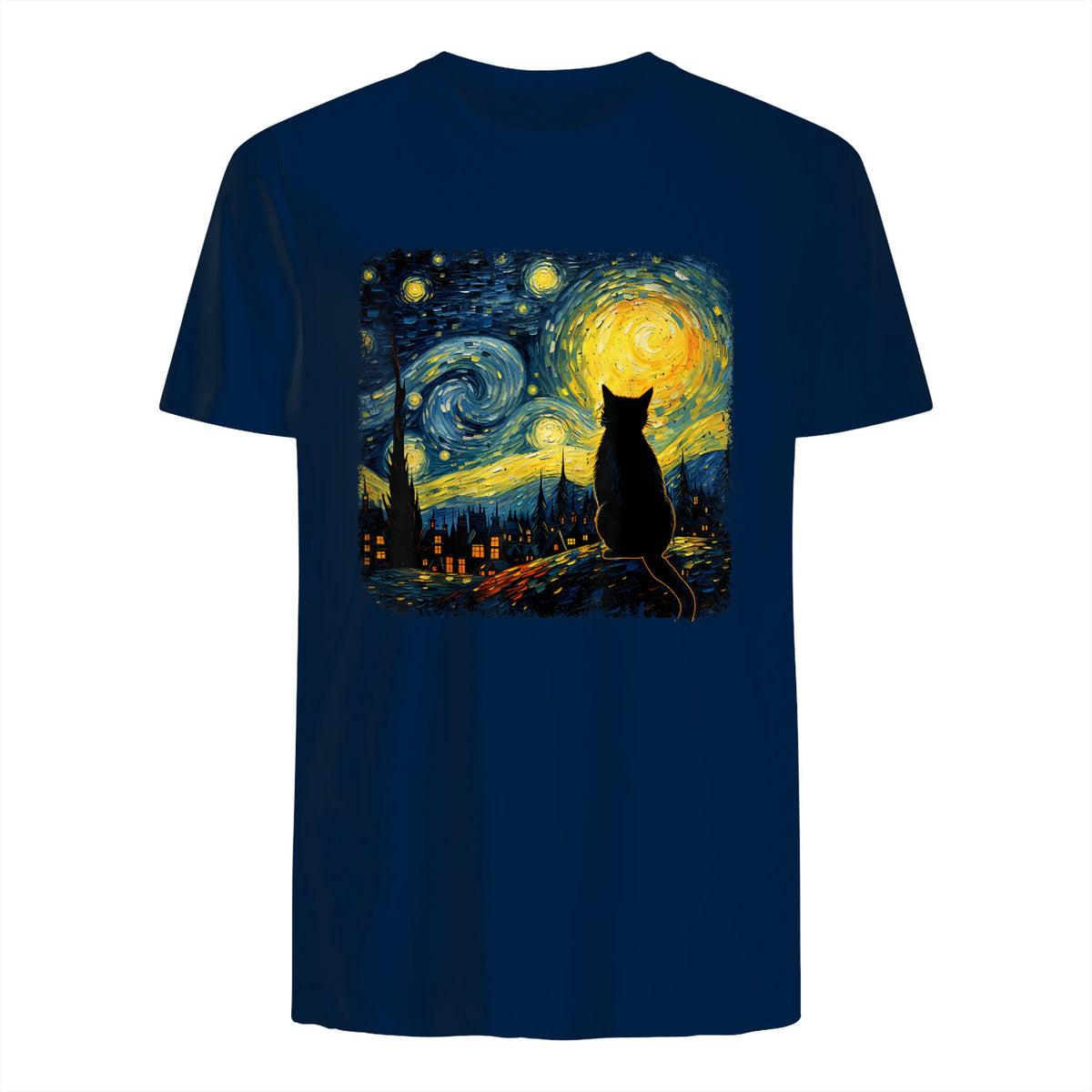 Starry Night Cat Lover T-Shirt in Navy - back view