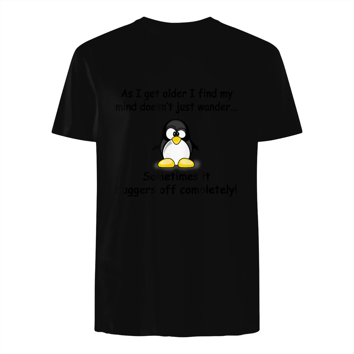 Funny silly penguin t-shirt mens ladies retirement gift in Black - back view